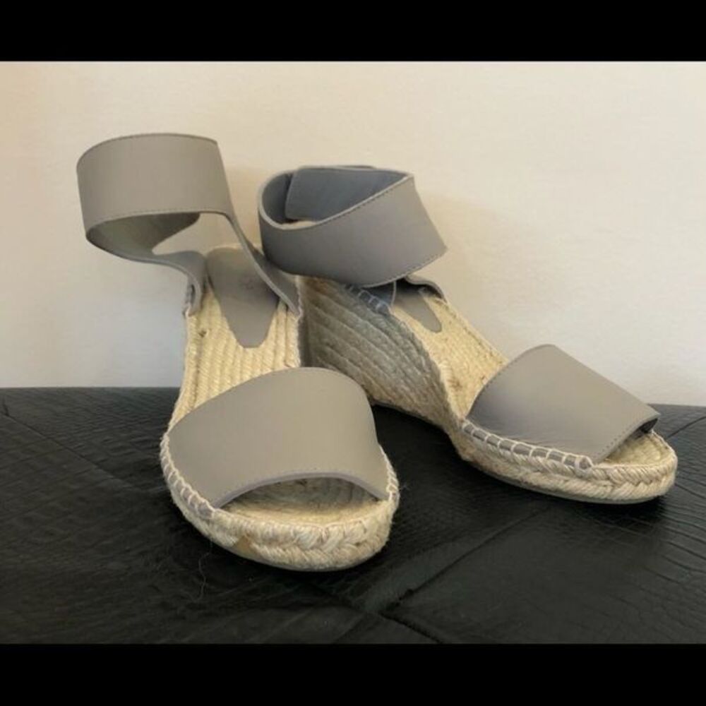 SZ9 VINCE Made in Spain Leather Sophie Wedge Sandal w Jute Rope Detail in Grey - Picture 6 of 10